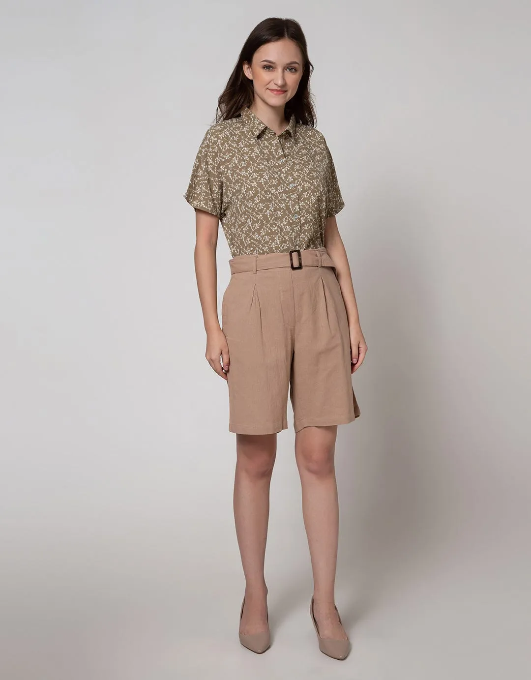 Connexion Bermuda Pants Linen Look With Buckle