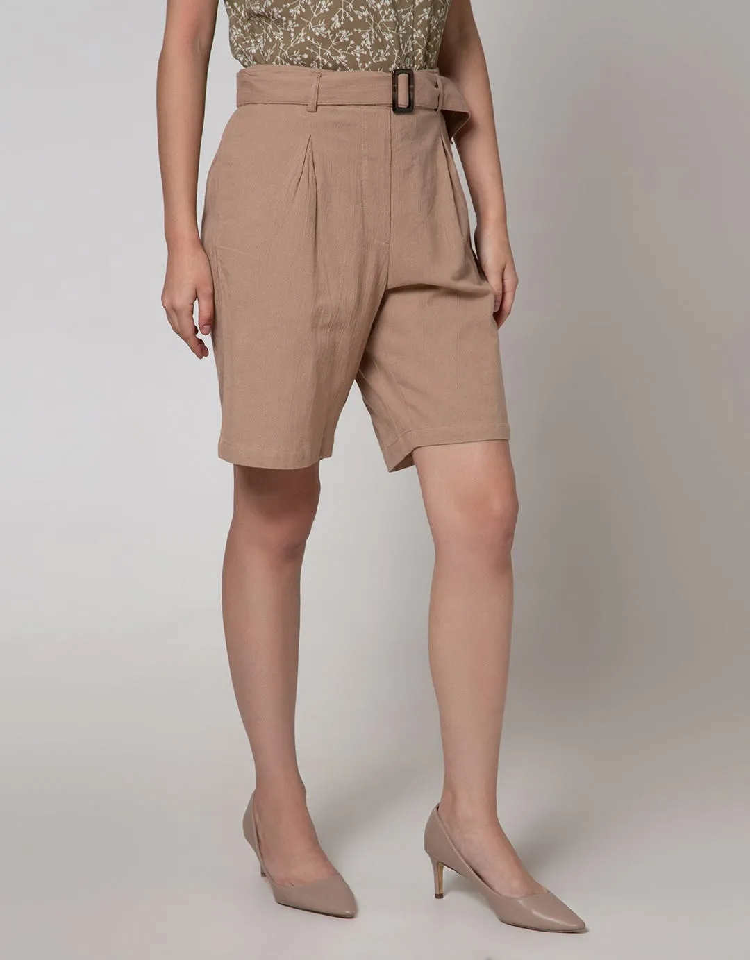 Connexion Bermuda Pants Linen Look With Buckle