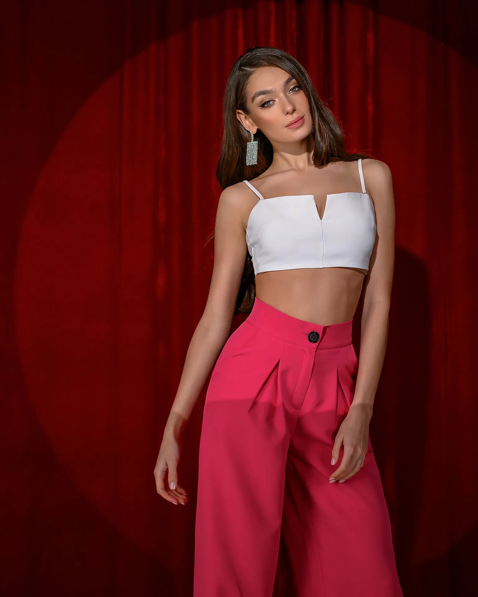 Crimson High Waist Fitted Palazzo Pants