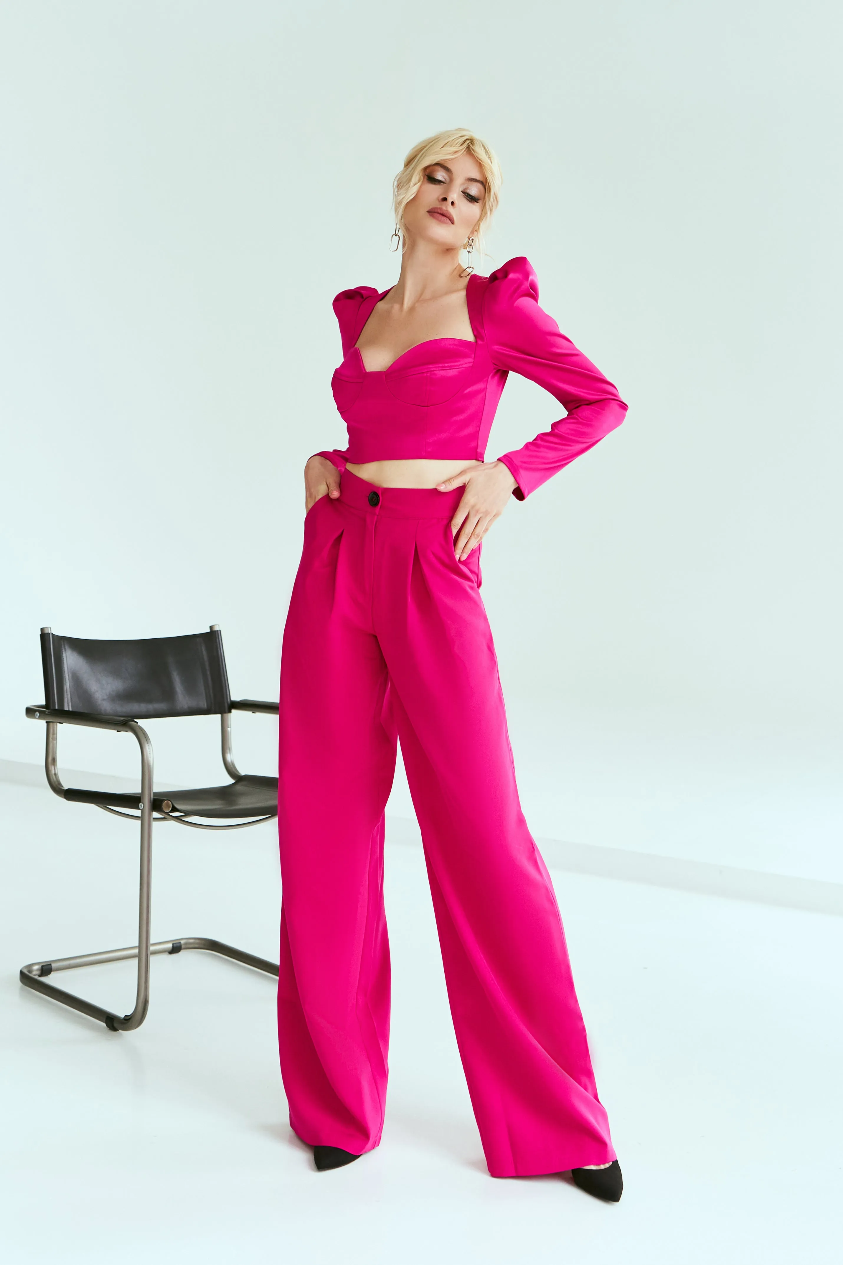 Crimson High Waist Fitted Palazzo Pants