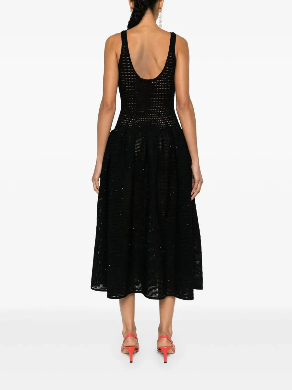 crochet-knit midi dress