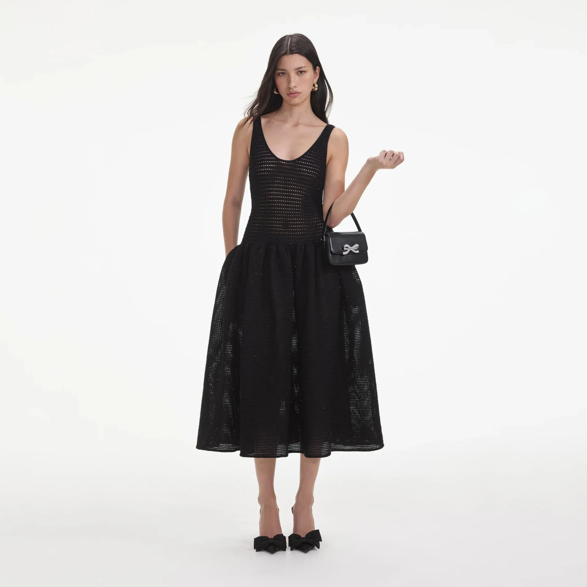 crochet-knit midi dress