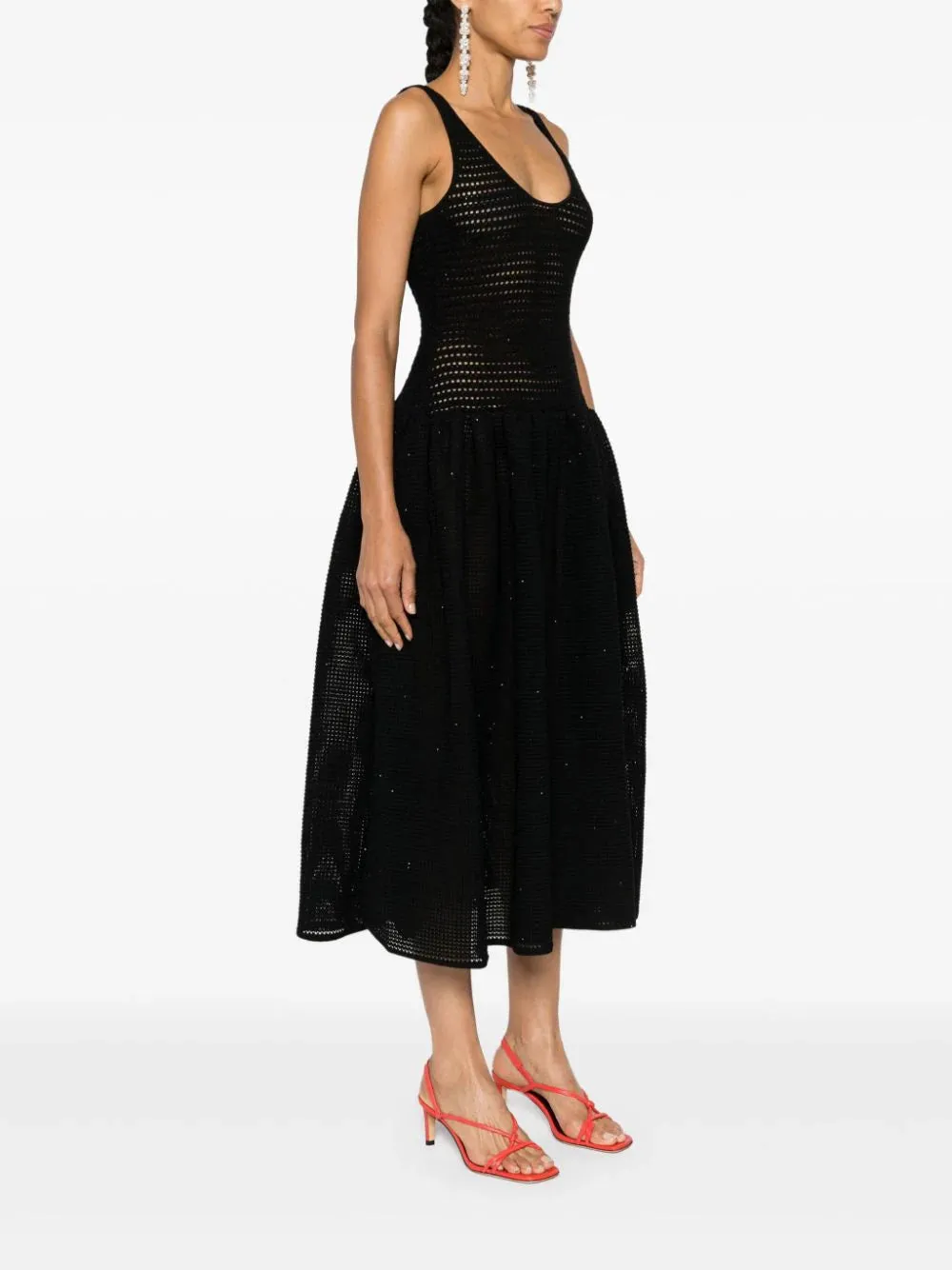 crochet-knit midi dress