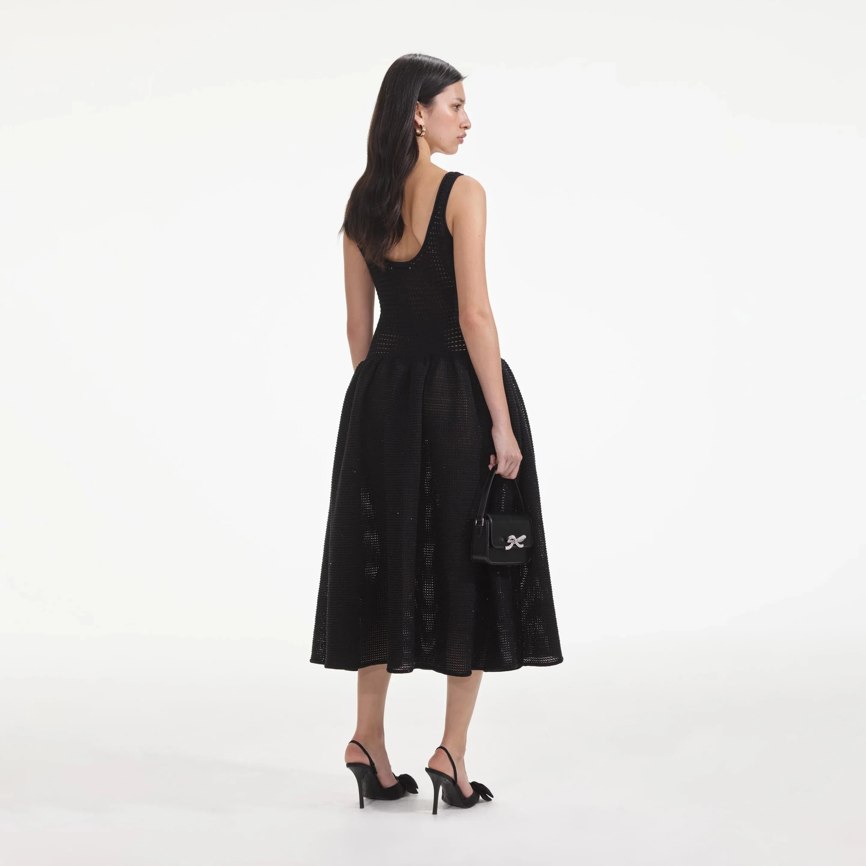 crochet-knit midi dress