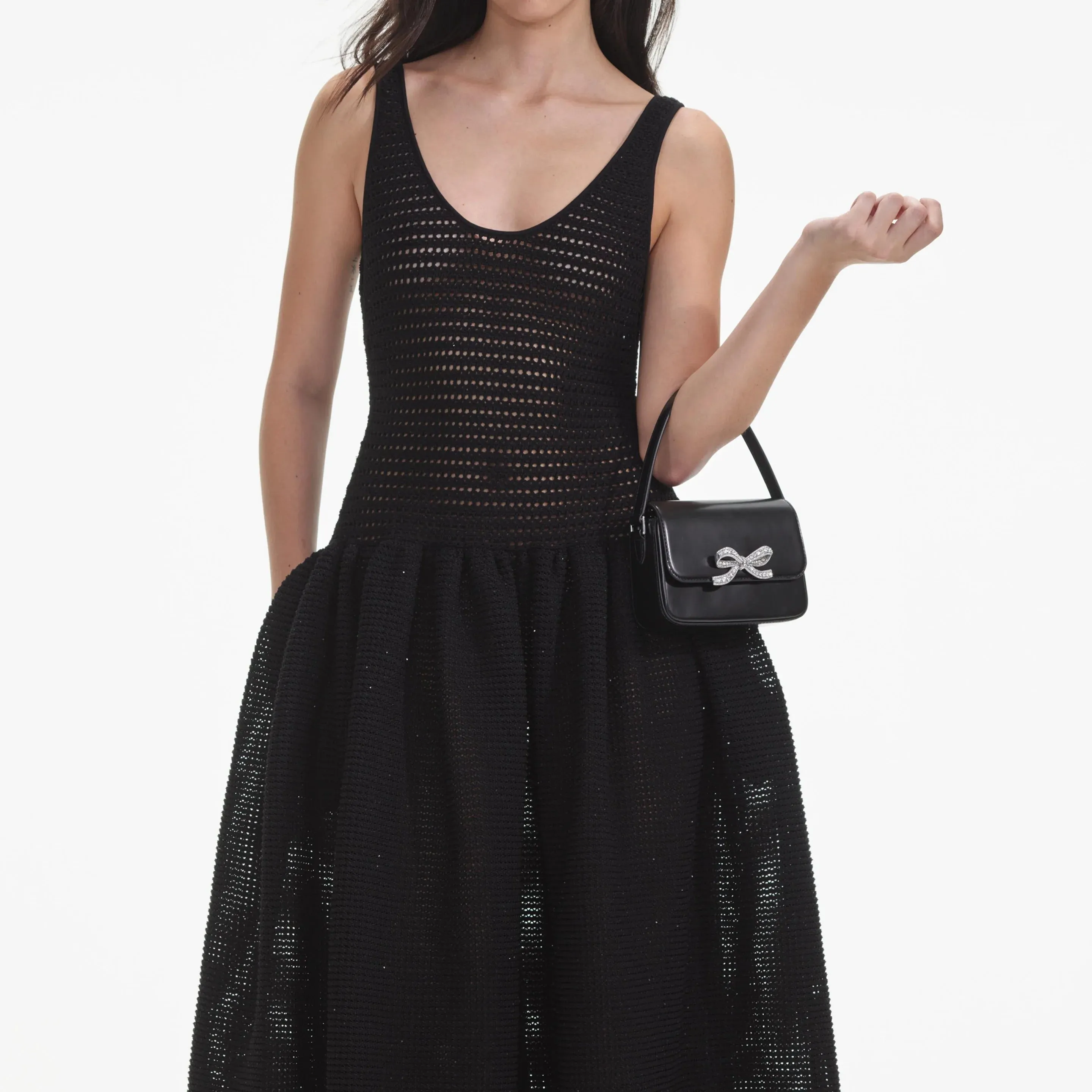 crochet-knit midi dress