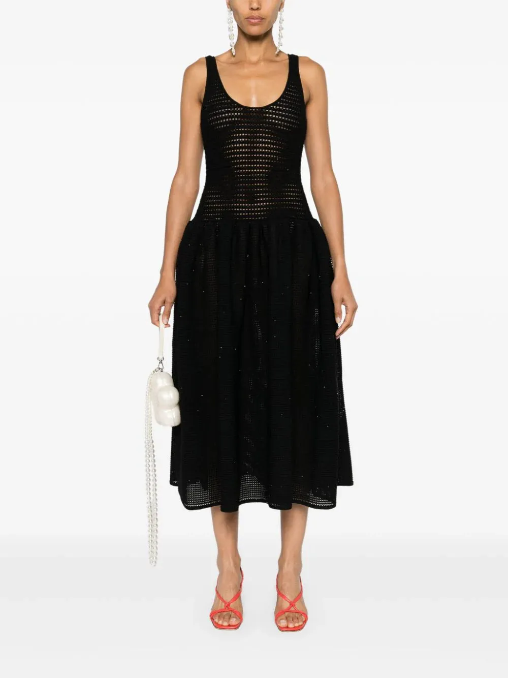 crochet-knit midi dress