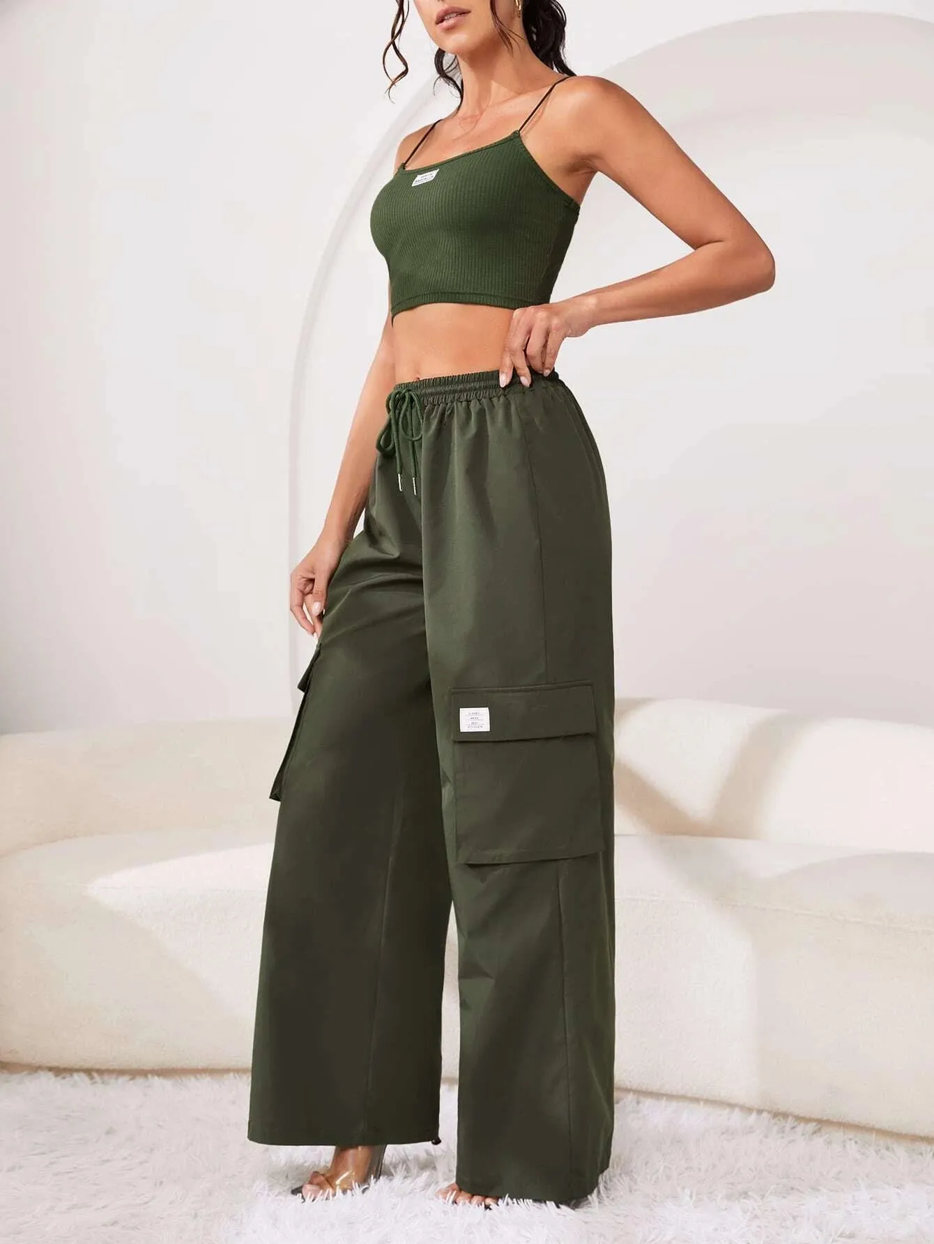 Crop Cami Top And Drawstring Cargo Pants