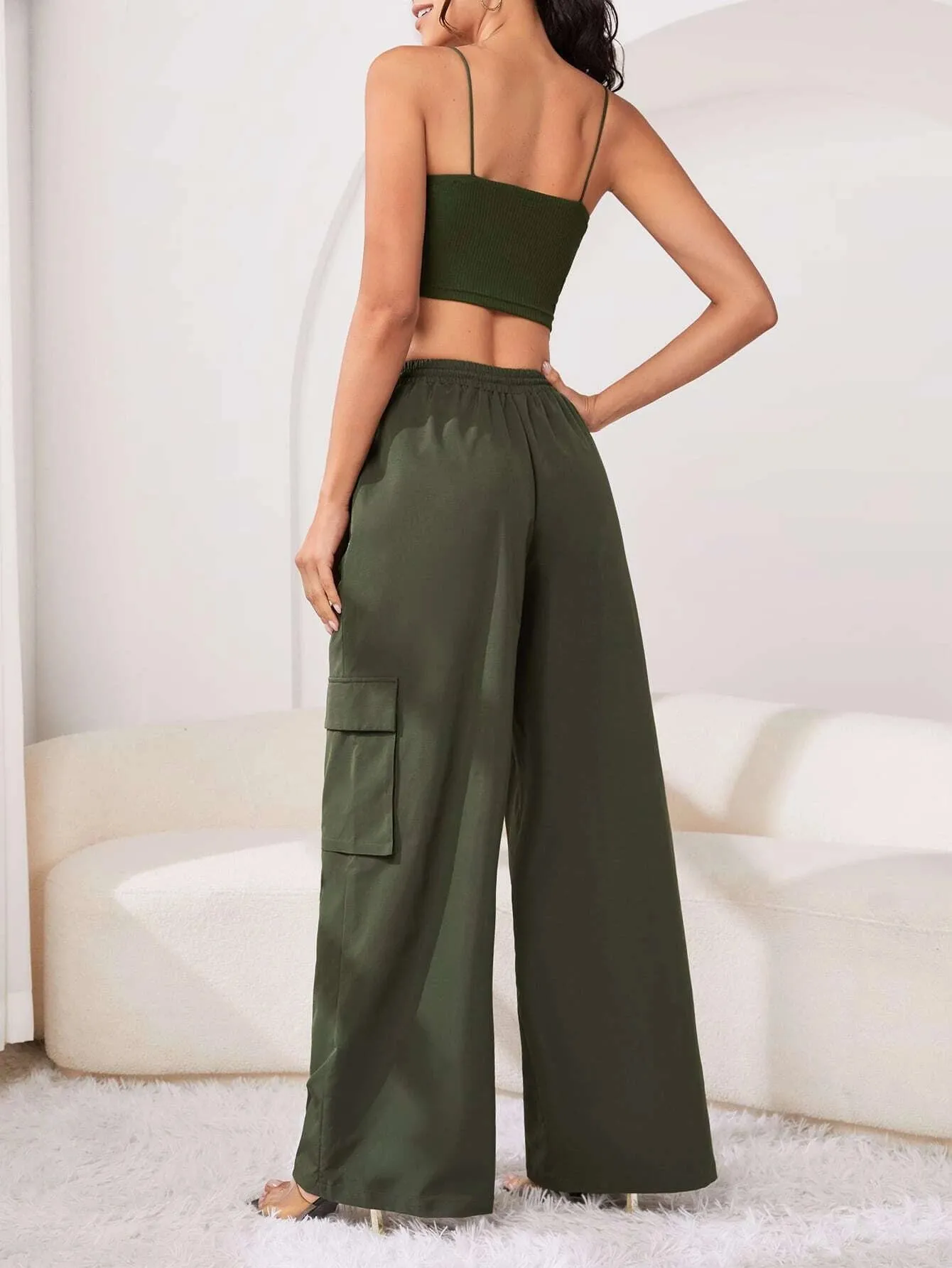 Crop Cami Top And Drawstring Cargo Pants