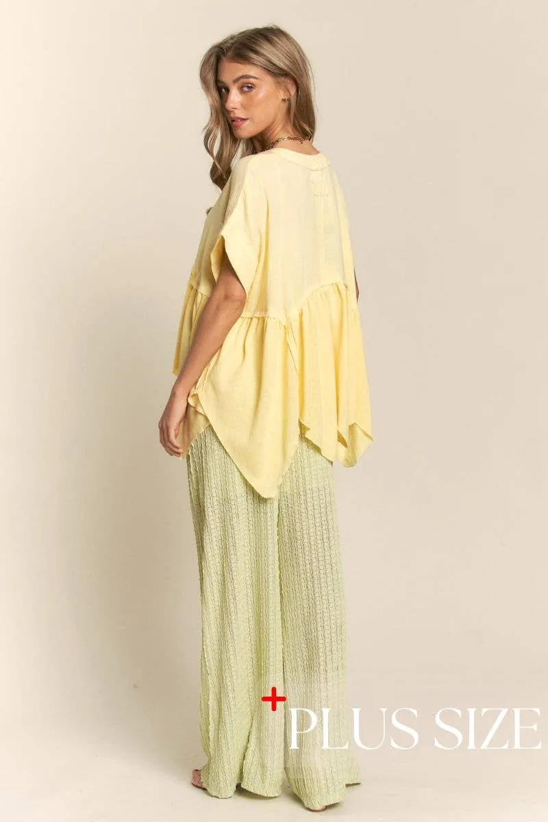 Curve V Neck Tunic Top - Pastel Lemon
