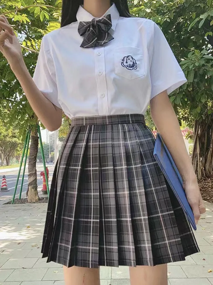 Dark Academia Plaid Skirt Set Bow Dark Gray