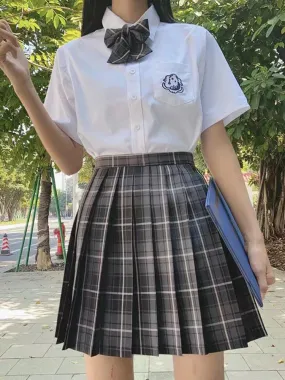 Dark Academia Plaid Skirt Set Bow Dark Gray