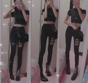 'Dead Walking' Black Alt Heart Shaped Pants