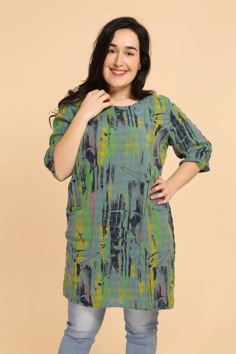 Dora 3/4 Sleeve Tunic Khaki