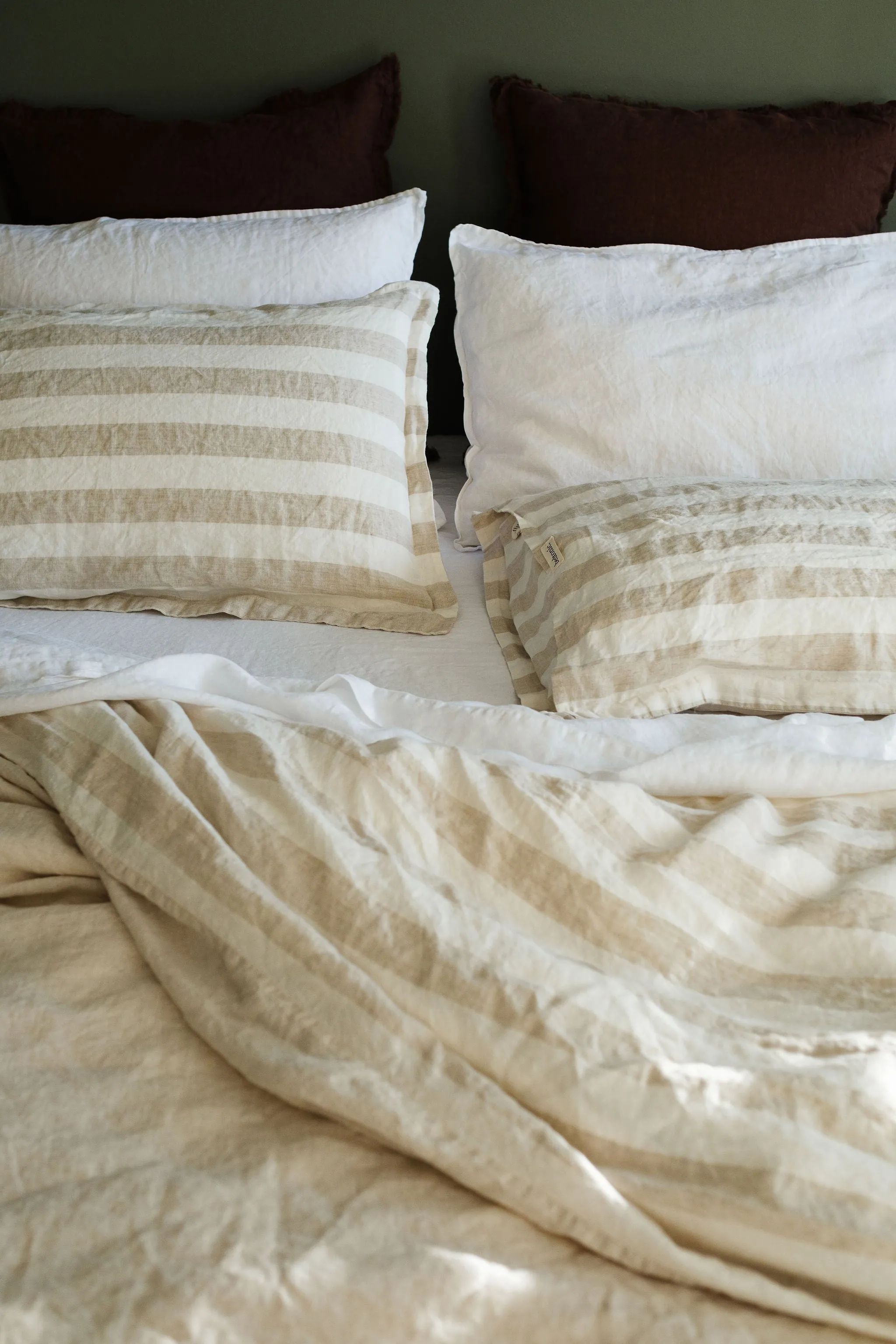 DUVET COVER SET - WIDE NATURAL STRIPE   NATURAL WOVEN REVERSIBLE