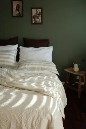 DUVET COVER SET - WIDE NATURAL STRIPE   NATURAL WOVEN REVERSIBLE