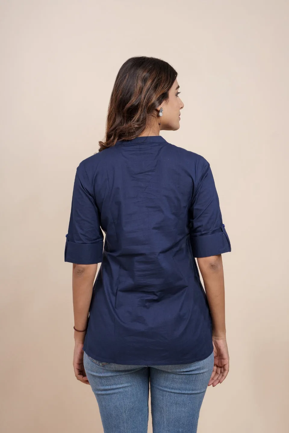 Ekisha's women navy blue designer dyed cotton tunic top short kurti