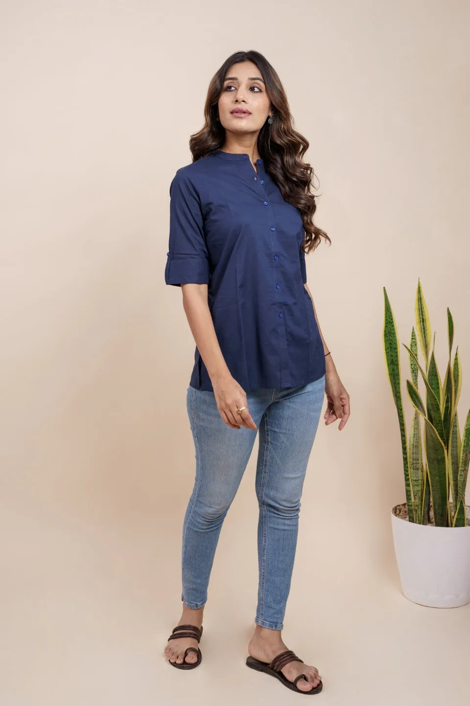 Ekisha's women navy blue designer dyed cotton tunic top short kurti