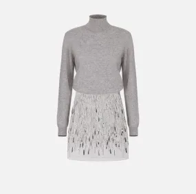 Elisabetta Franchi | Turtleneck Wool Dress with Embroidered Skirt