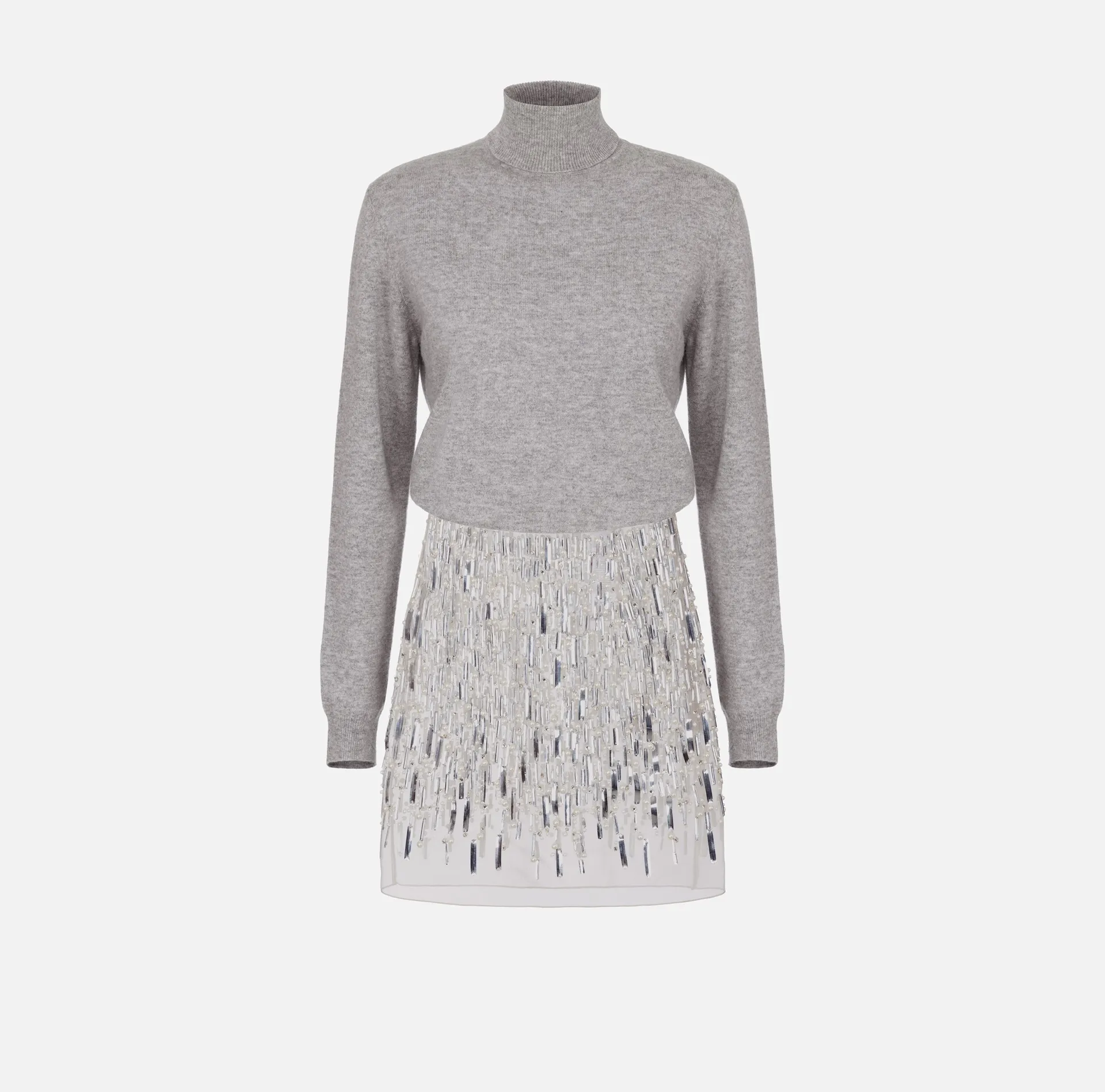 Elisabetta Franchi | Turtleneck Wool Dress with Embroidered Skirt