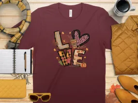 Fall Love Cheetah Shirt,Tank, Sweatshirt and Matching Family Shirts. Perfect for a Fall, Autumn or Thanksgiving Gift