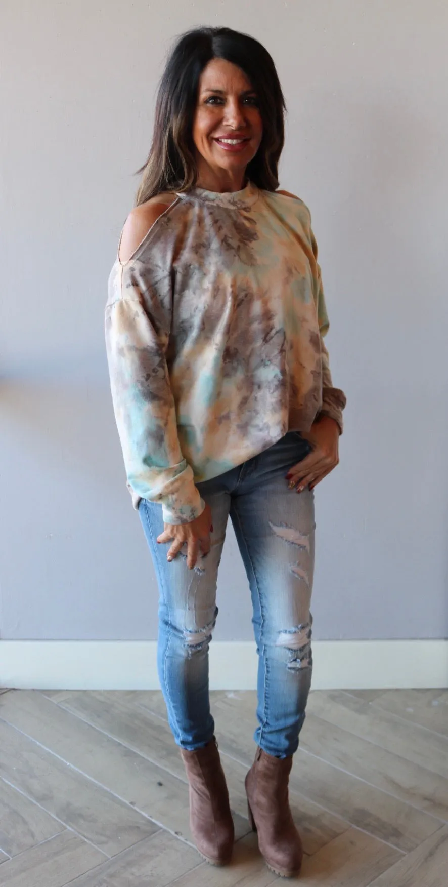 FEATURE TieDye ColdShoulder Knit Tunic Top