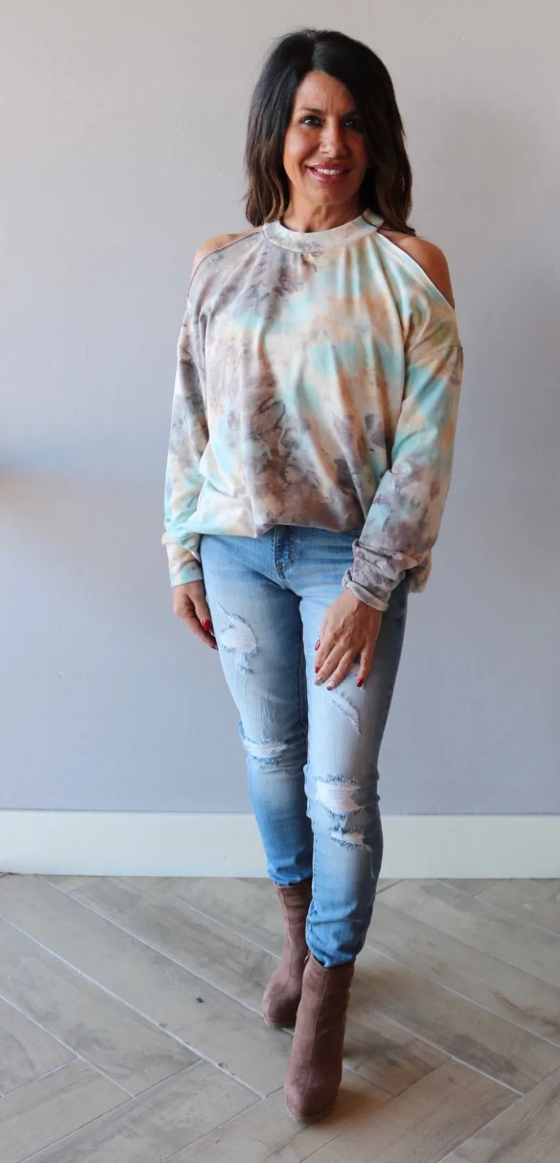 FEATURE TieDye ColdShoulder Knit Tunic Top