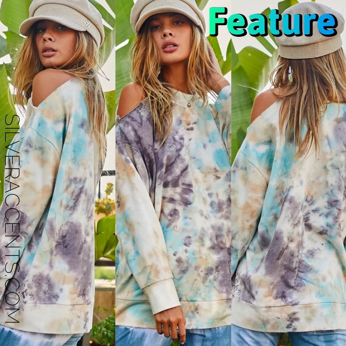 FEATURE TieDye ColdShoulder Knit Tunic Top
