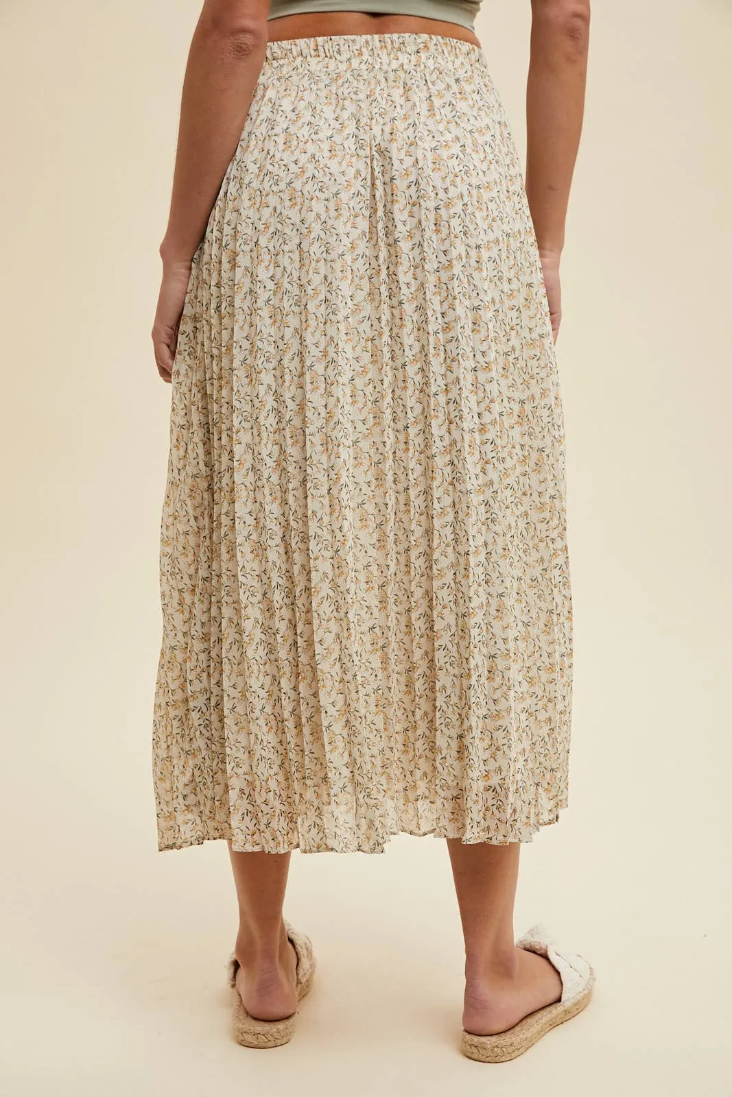 Floral Pleated Midi Skirt