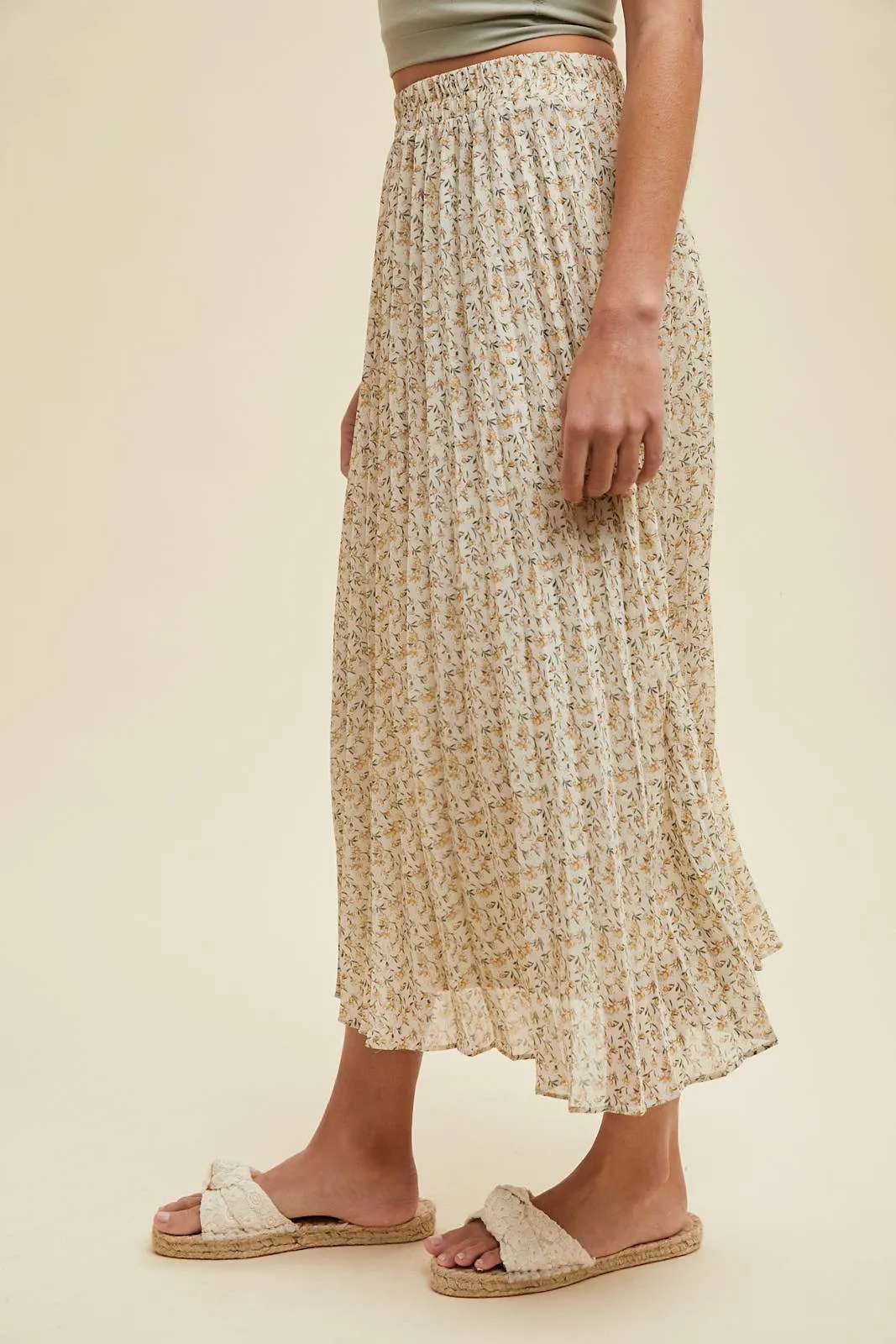 Floral Pleated Midi Skirt