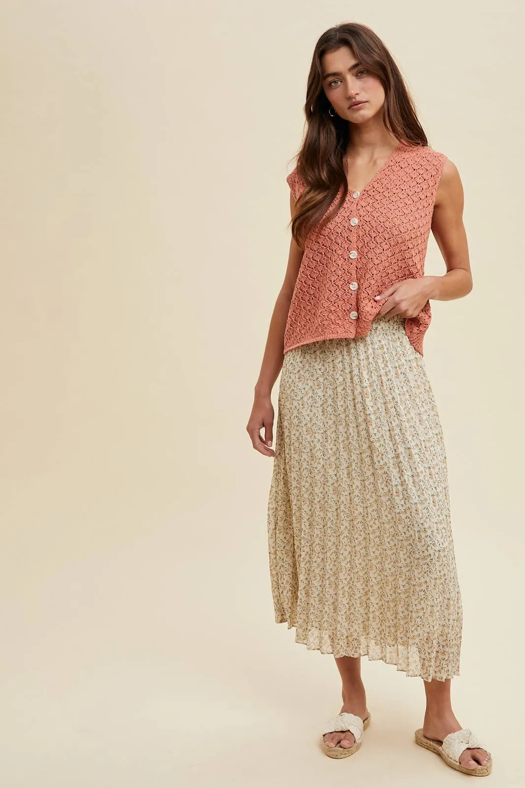 Floral Pleated Midi Skirt