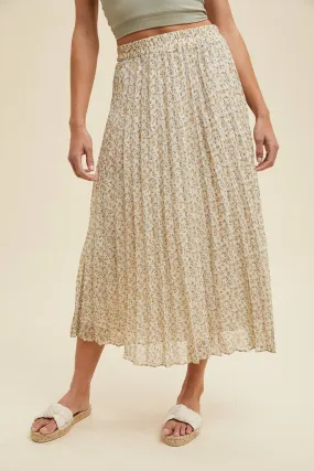 Floral Pleated Midi Skirt