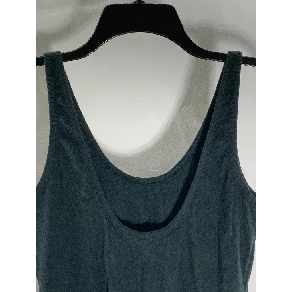 FREE PEOPLE Women's Black Ribbed Scoop-Neck Thong Tank Bodysuit SZ L