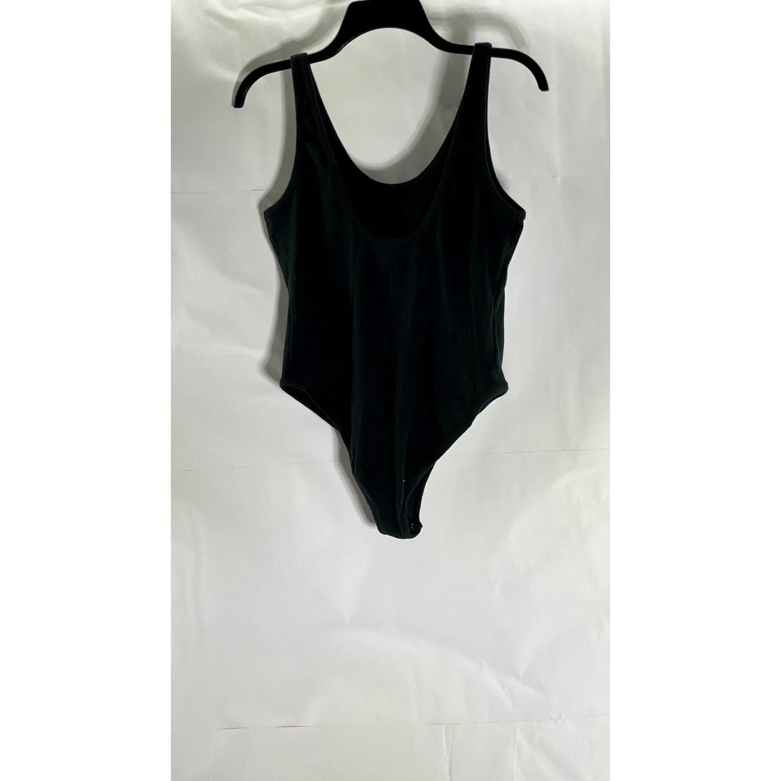 FREE PEOPLE Women's Black Ribbed Scoop-Neck Thong Tank Bodysuit SZ L