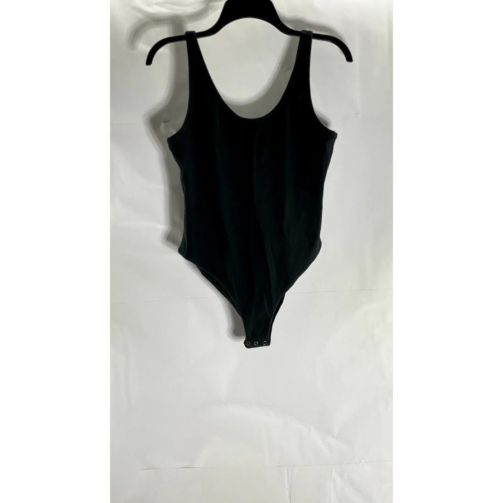 FREE PEOPLE Women's Black Ribbed Scoop-Neck Thong Tank Bodysuit SZ L
