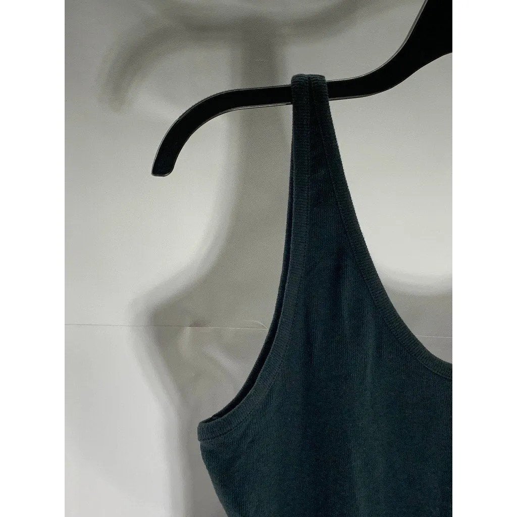 FREE PEOPLE Women's Black Ribbed Scoop-Neck Thong Tank Bodysuit SZ L