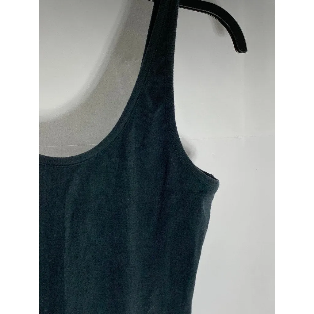 FREE PEOPLE Women's Black Ribbed Scoop-Neck Thong Tank Bodysuit SZ L