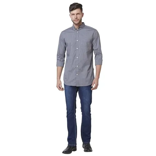 Giordano Men's Mid Rise Slim Fit Clean Look Stretchable 5 Pocket Jeans Blue