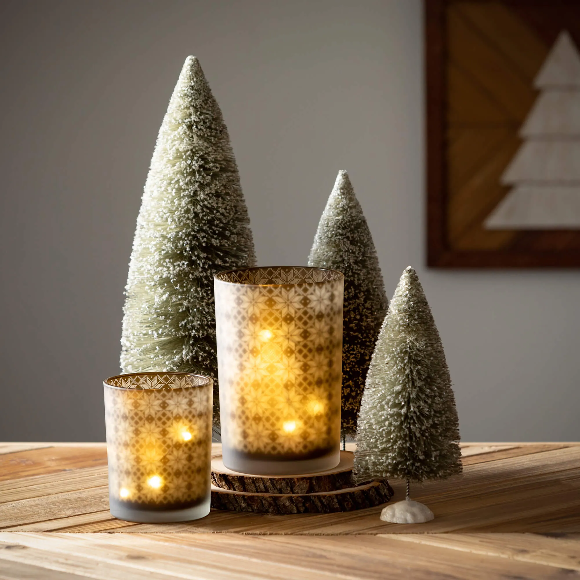 Gray Bottle Brush Tree Set 3