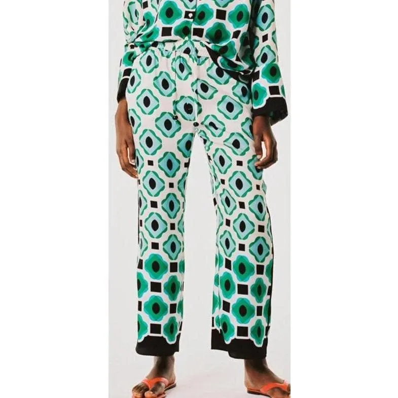 GREEN GEOMETRIC HIGH WAIST PANTS