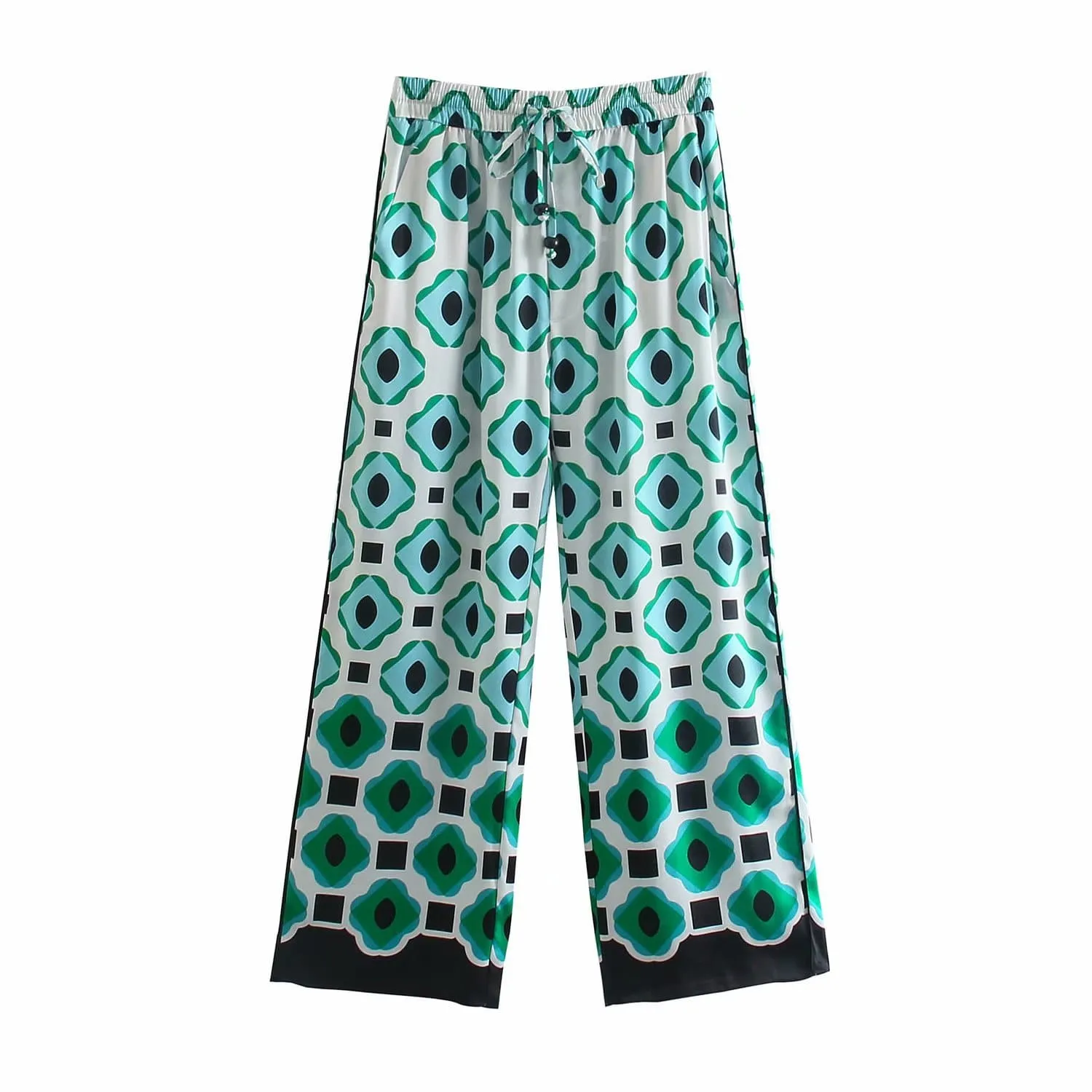 GREEN GEOMETRIC HIGH WAIST PANTS