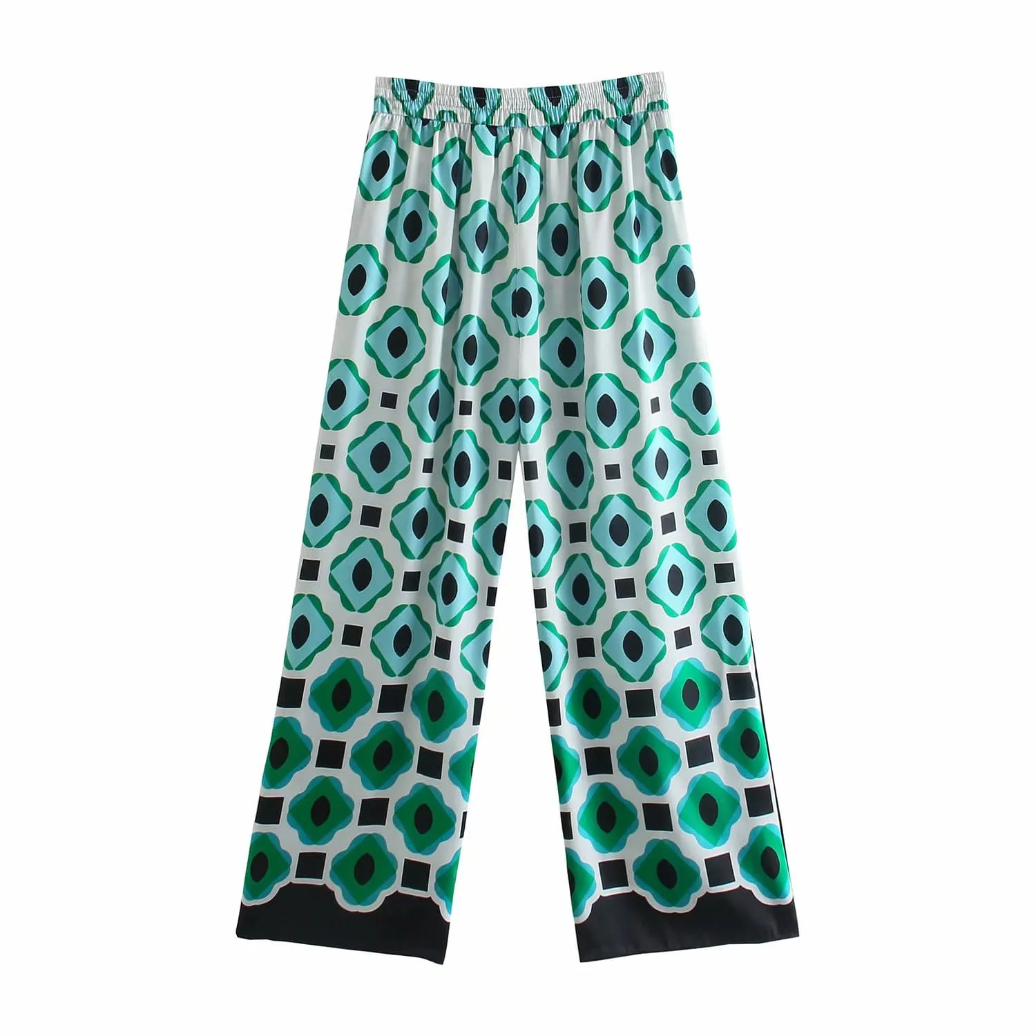 GREEN GEOMETRIC HIGH WAIST PANTS