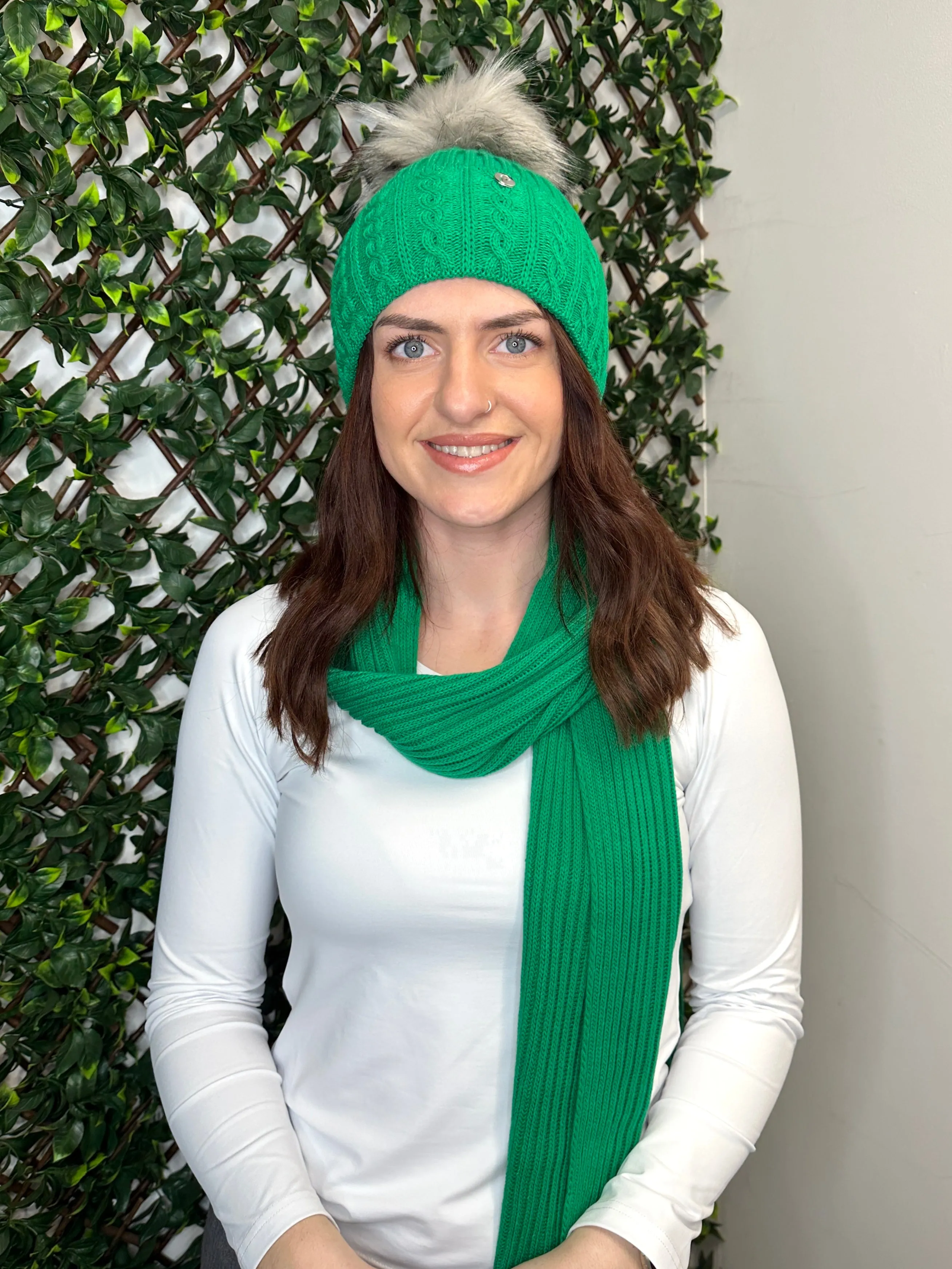 Green Knit Beanie and Scarf Set