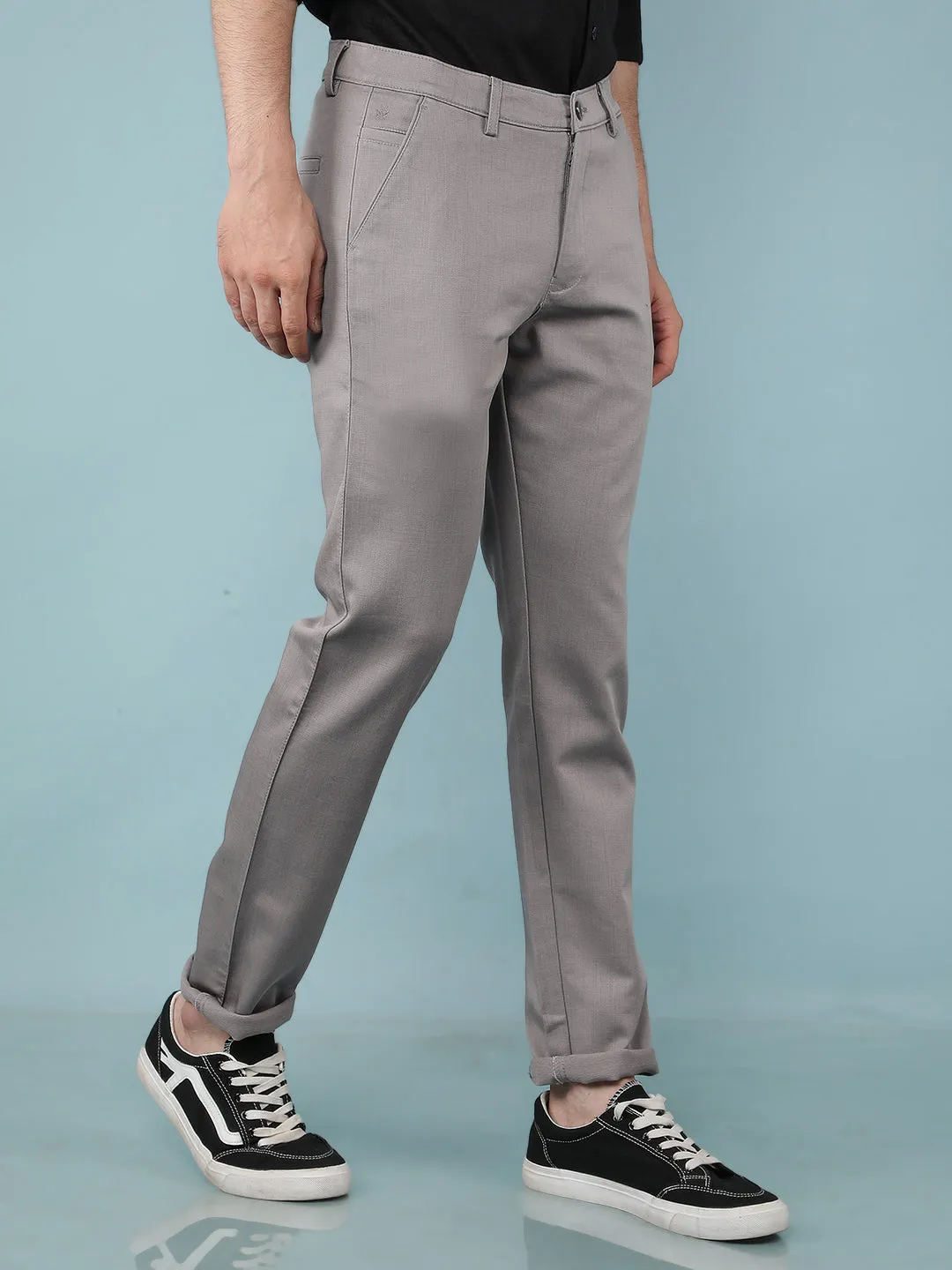 Grey Printed Chinos Trousers