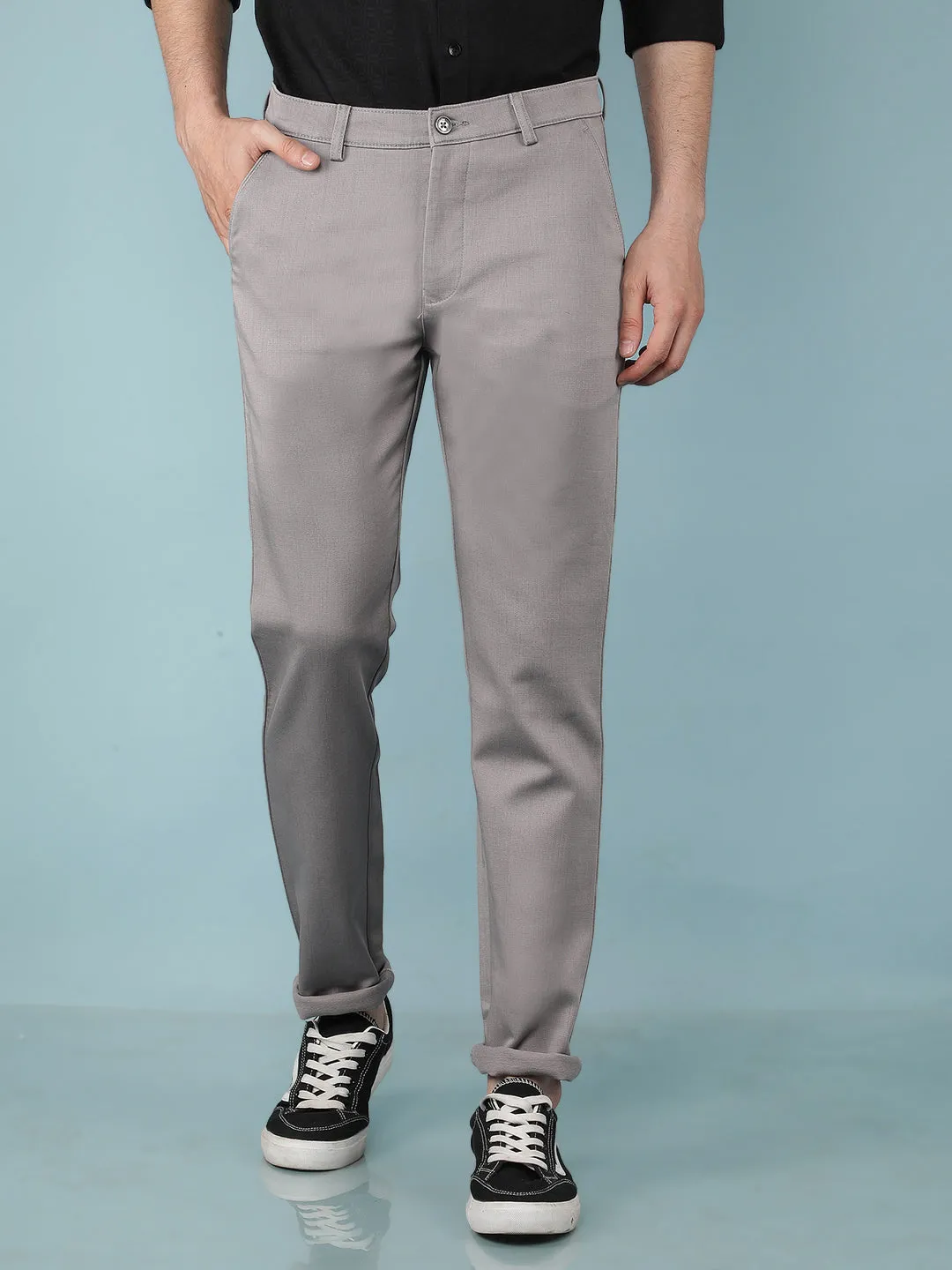Grey Printed Chinos Trousers