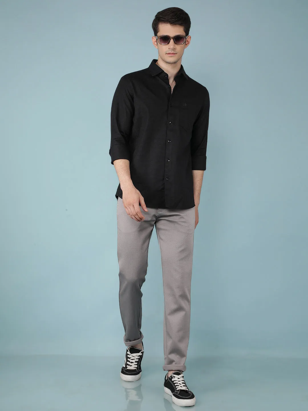 Grey Printed Chinos Trousers