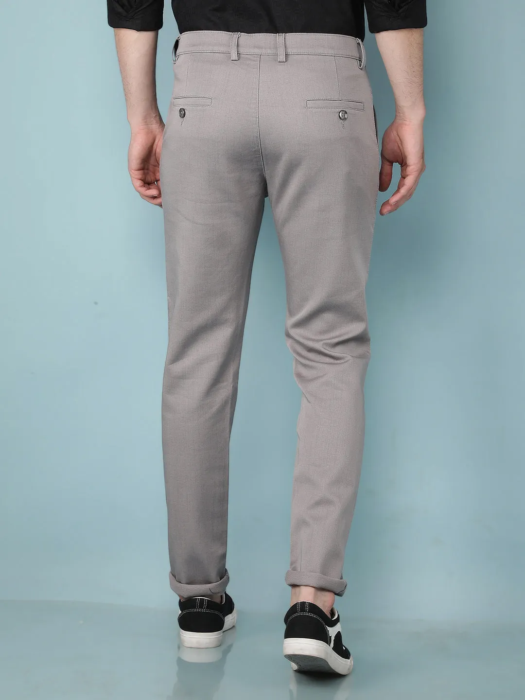 Grey Printed Chinos Trousers