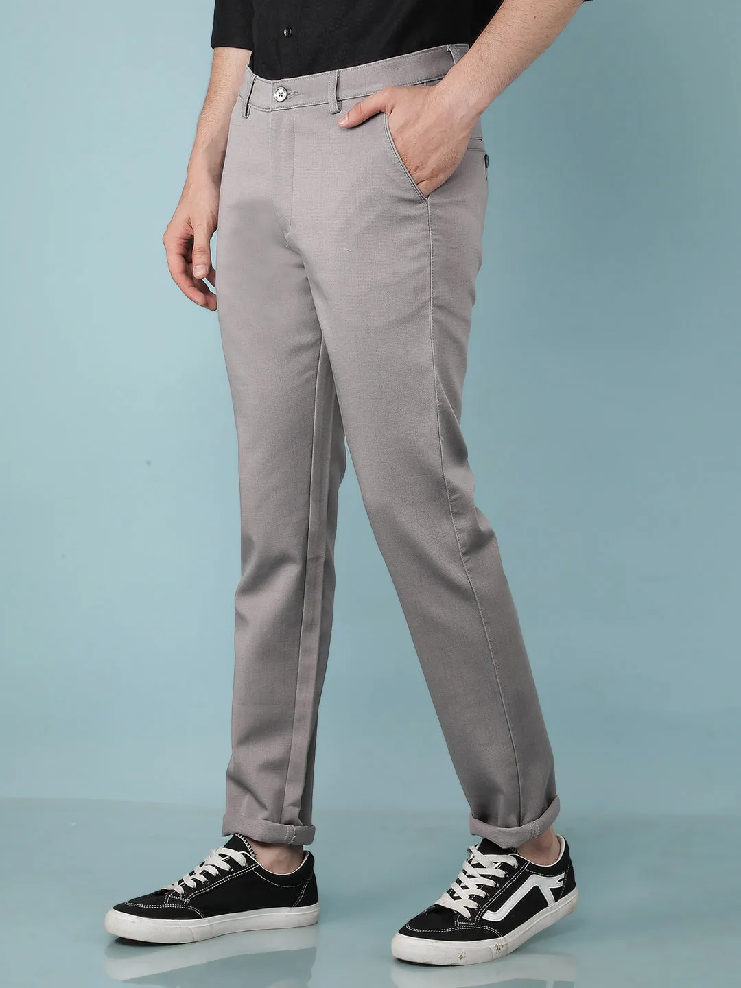Grey Printed Chinos Trousers