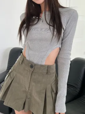 Grey Ribbed Letter Skinny Long-Sleeve Bodysuit