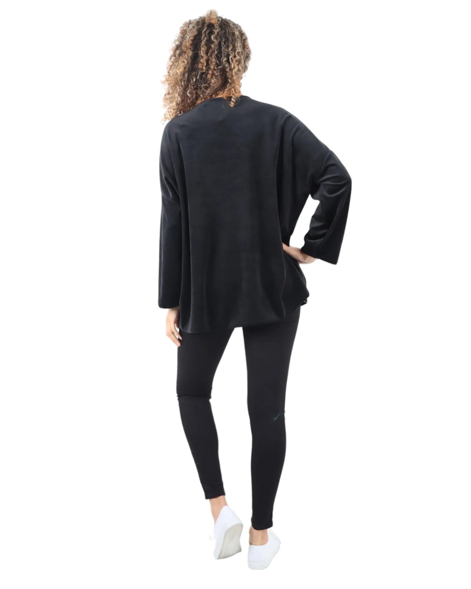 Heart Print Velour Long Sleeve Round Neck  Tunic Top