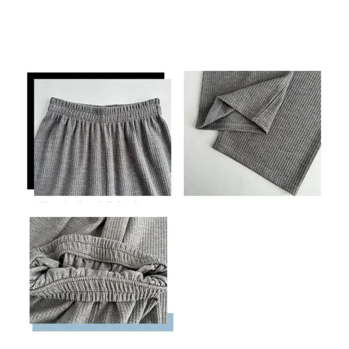 High Rise Wide Leg Plain Knit Sweatpants